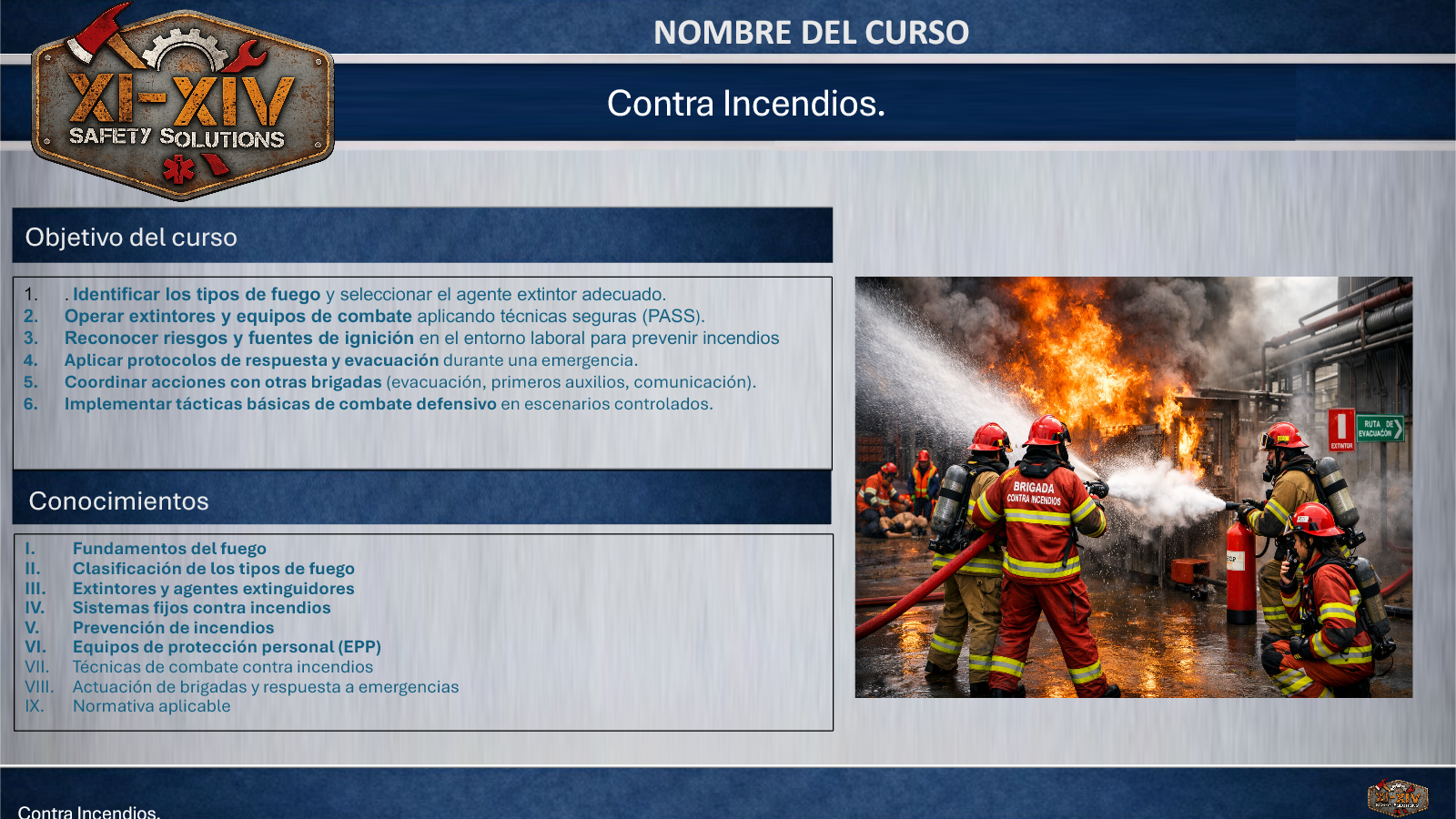 Lámina informativa del curso Contra Incendios